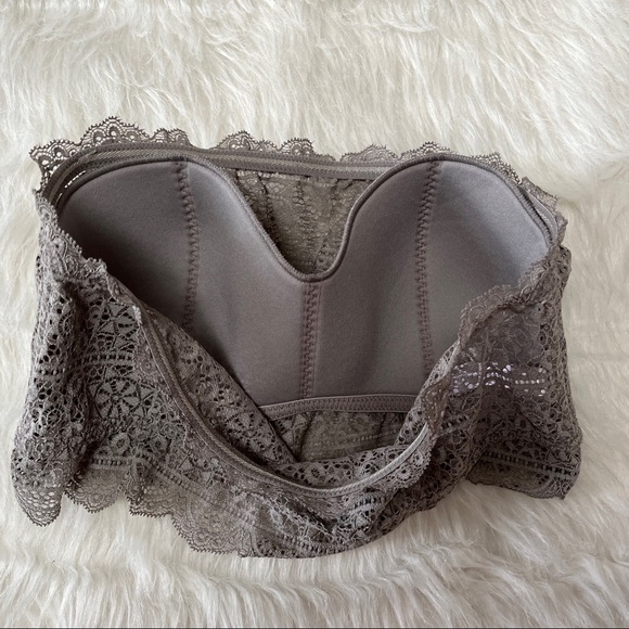 *LACE BANDEAU STRAPLESS BRA - Gray Bralette Crop Tube Top M NWT - Picture 3 of 8